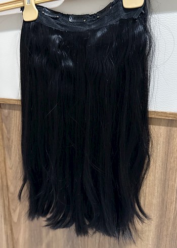 Kadın siyah 50 santim sentetik saç çıtçıtlı saç - Görsel 4