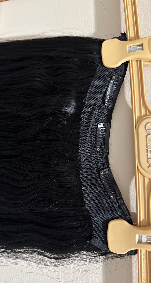 Kadın siyah 50 santim sentetik saç çıtçıtlı saç - Görsel 3