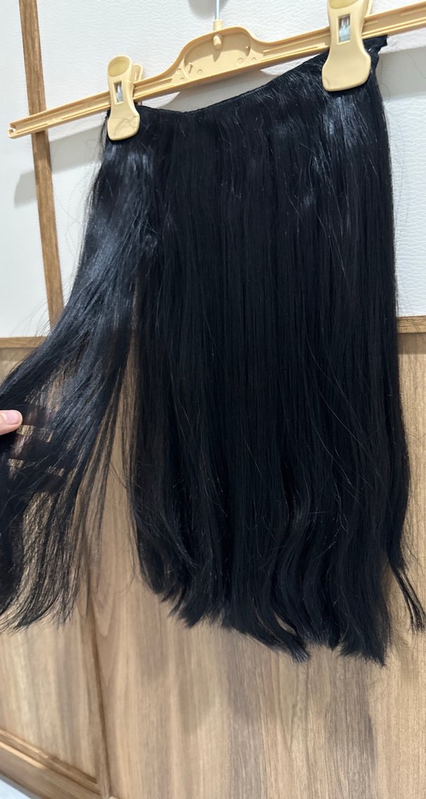 Kadın siyah 50 santim sentetik saç çıtçıtlı saç - Görsel 2