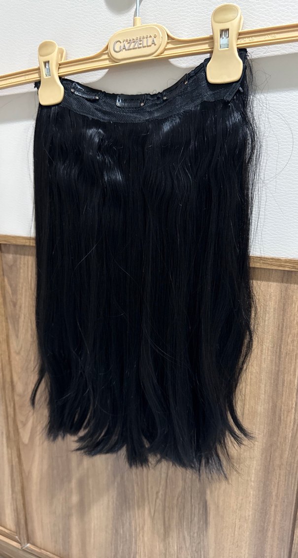 Kadın siyah 50 santim sentetik saç çıtçıtlı saç - Görsel 4