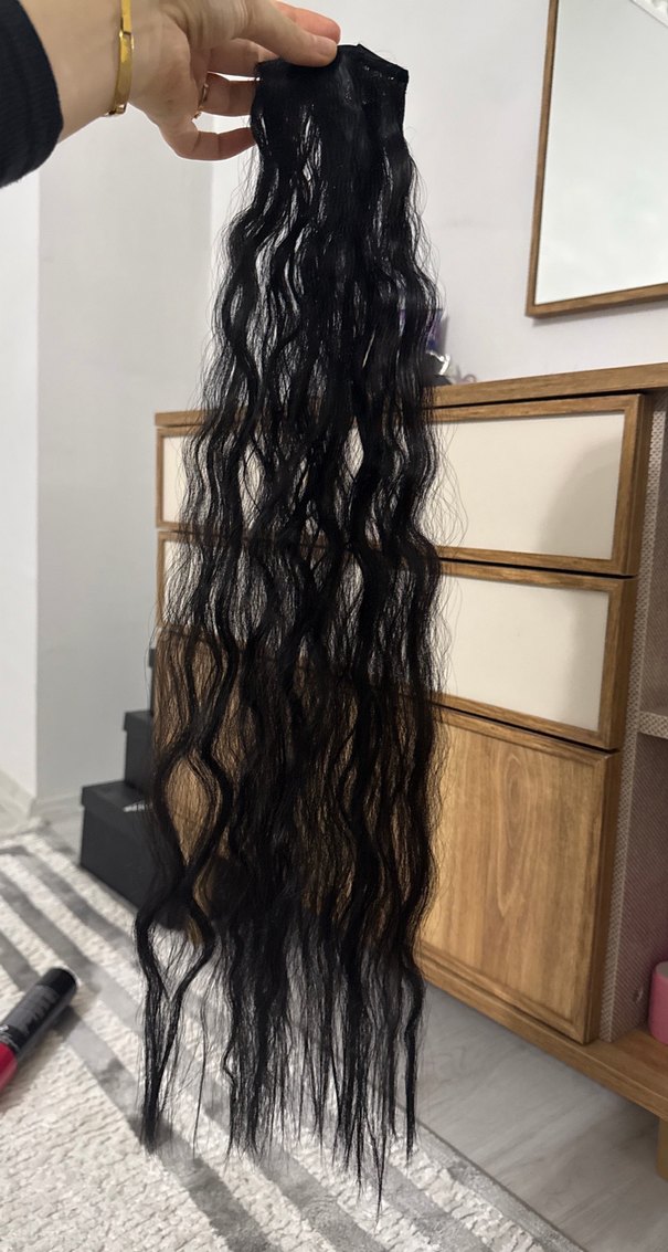 Siyah Saç Aksesuarı çıtçıt takma saç 90 cm - Görsel 5
