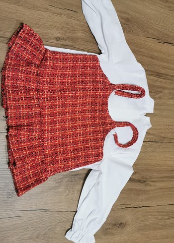 Tüvit Kırmızı gömlekli takım kız elbisesi - Görsel 7