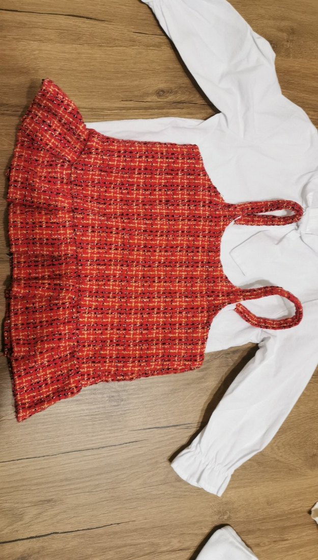 Tüvit Kırmızı gömlekli takım kız elbisesi - Görsel 3