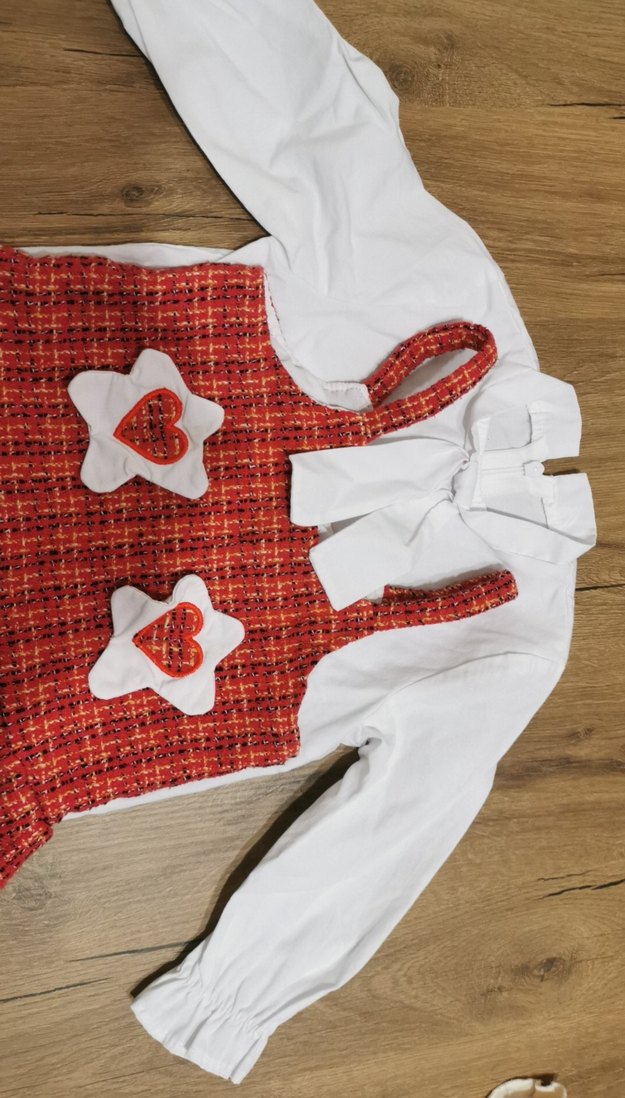 Tüvit Kırmızı gömlekli takım kız elbisesi - Görsel 2