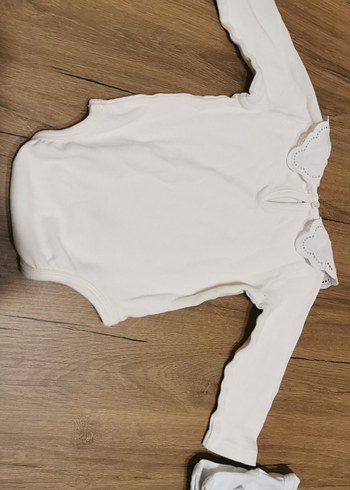 Dantelli Yakalı Beyaz Uzun Kollu Bebek Body - Görsel 3