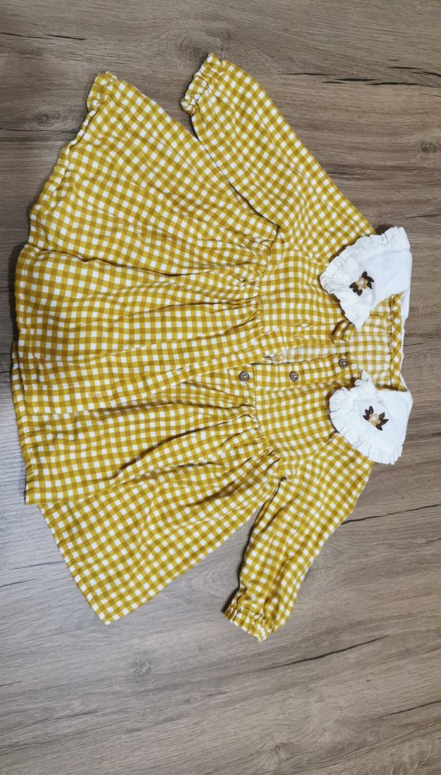 Sarı Uzun Kollu Fırfırlı Kız Elbisesi - Görsel 2