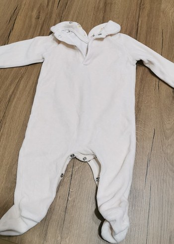 Krem renkli kadife Uzun Kollu Bebek Tulum - Görsel 3