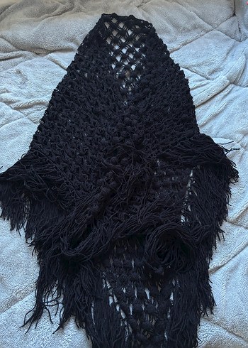 Siyah Örgü Şal Püsküllü - Görsel 2