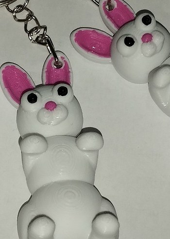 Beyaz Zincir Detaylı Tavşan Anahtarlık - Görsel 3