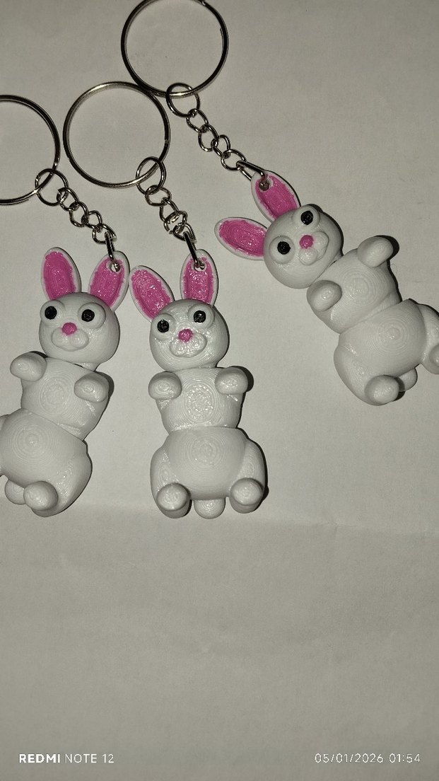 Beyaz Zincir Detaylı Tavşan Anahtarlık - Görsel 2