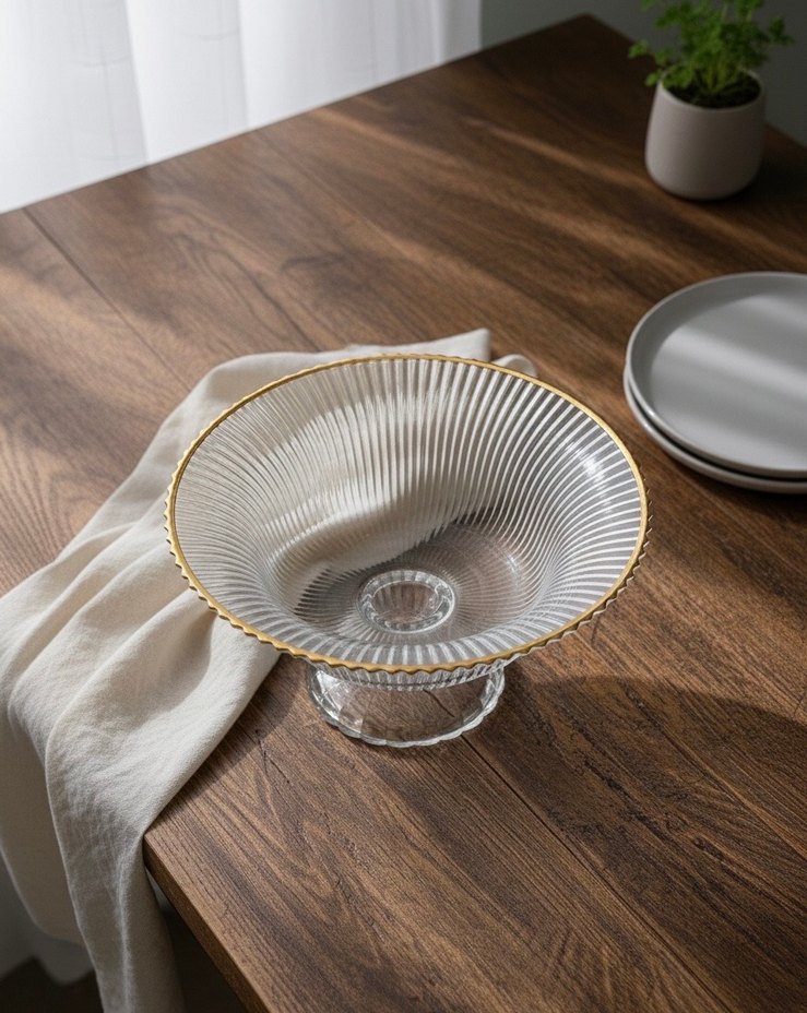 Altın Yaldızlı Vintage Cam Sunumluk / Şekerlik - Görsel 2