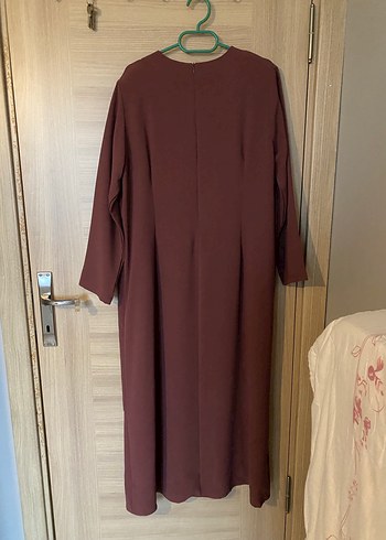 Kahverengi Uzun Drapeli Kadın Elbise - Görsel 4