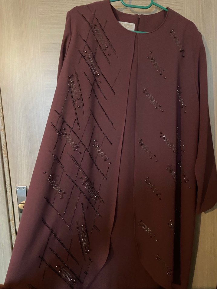 Kahverengi Uzun Drapeli Kadın Elbise - Görsel 2