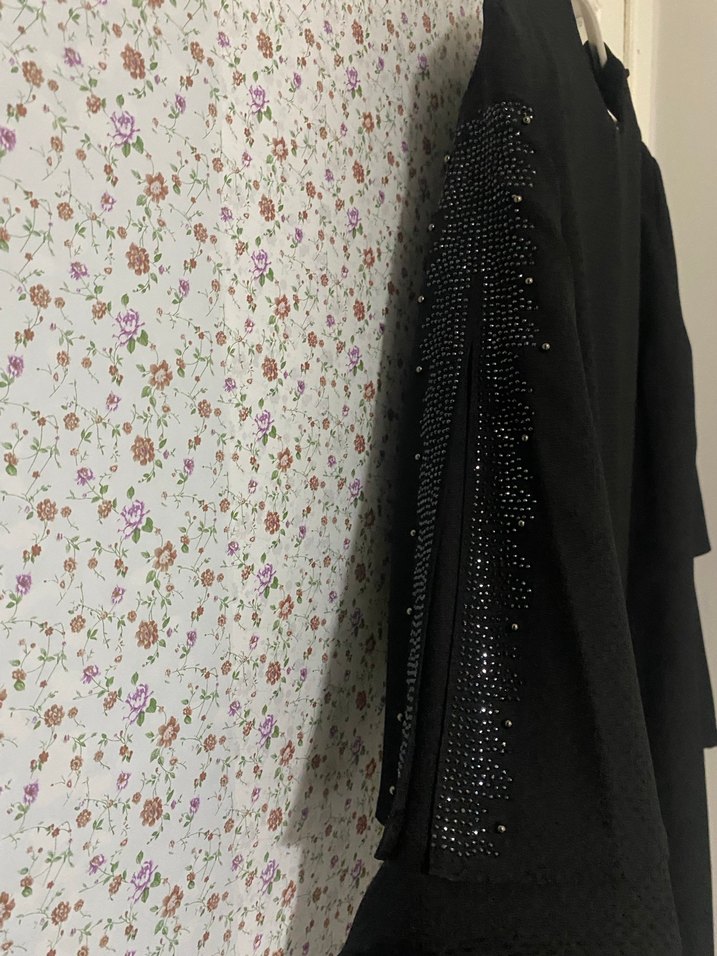 Siyah Uzun Kollu Drapeli Uzun Elbise - Görsel 3