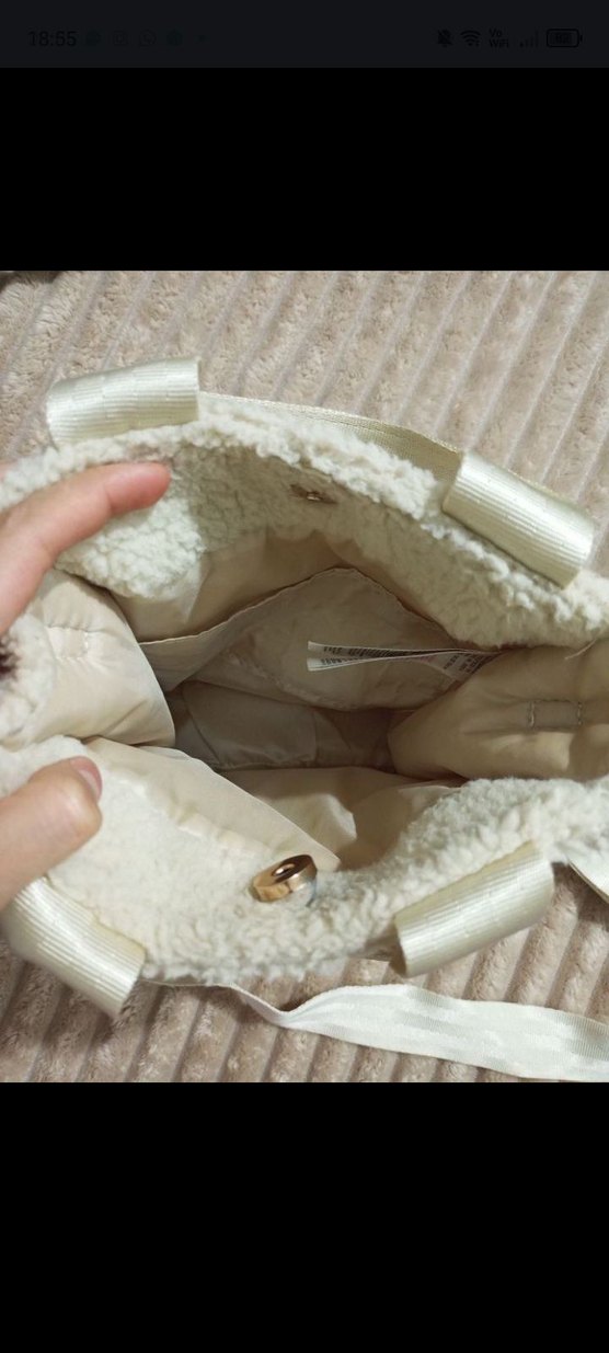 Krem Kürklü Kadın Omuz Çantası - Görsel 2