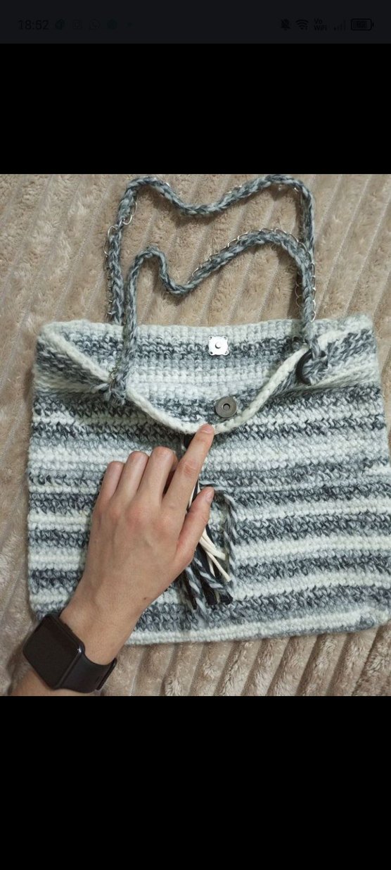 Gri Örgü Bohem Kadın Çanta - Görsel 2