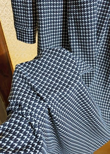 Düğmeli Uzun Kol Gri Ekose Elbise - Görsel 3