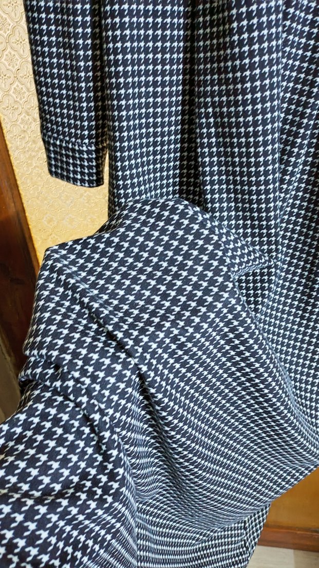 Düğmeli Uzun Kol Gri Ekose Elbise - Görsel 3