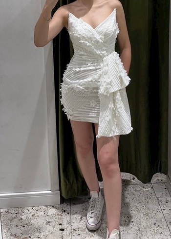 Beyaz Straplez Mini After Elbise - Görsel 2