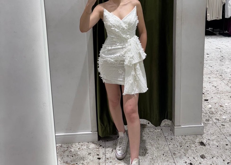 Beyaz Straplez Mini After Elbise - Görsel 2