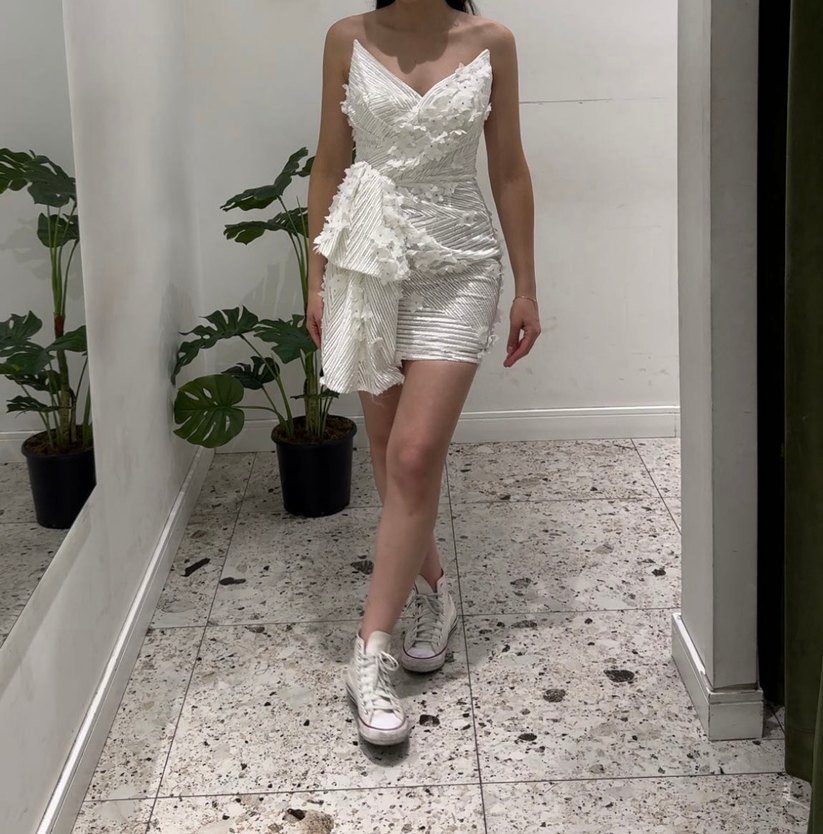 Beyaz Straplez Mini After Elbise - Görsel 3