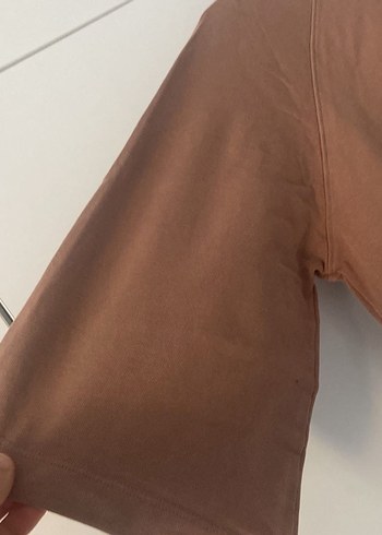 Bej Kadın Keten Tişört, Normal Boy, Rahat Kesim - Görsel 3