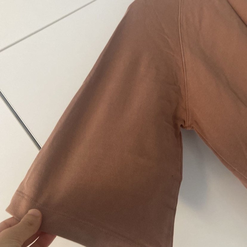 Bej Kadın Keten Tişört, Normal Boy, Rahat Kesim - Görsel 3