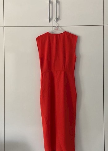 Kırmızı Kolsuz Midi Keten Elbise - Görsel 5