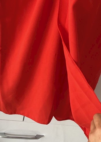 Kırmızı Kolsuz Midi Keten Elbise - Görsel 4