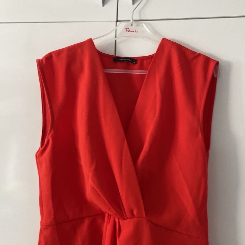 Kırmızı Kolsuz Midi Keten Elbise - Görsel 3