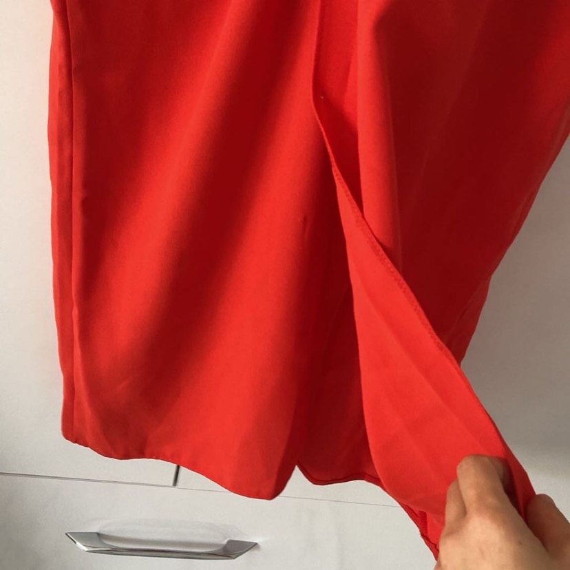 Kırmızı Kolsuz Midi Keten Elbise - Görsel 4