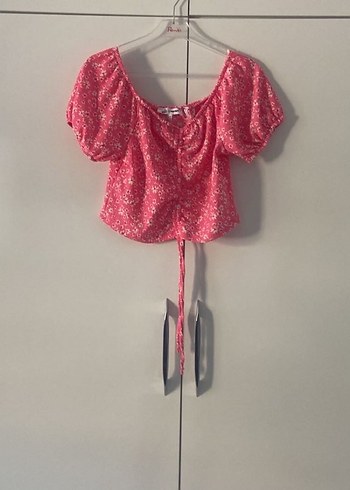 Pembe Mini Bağcıklı Düğmeli Kadın Bluz - Görsel 2