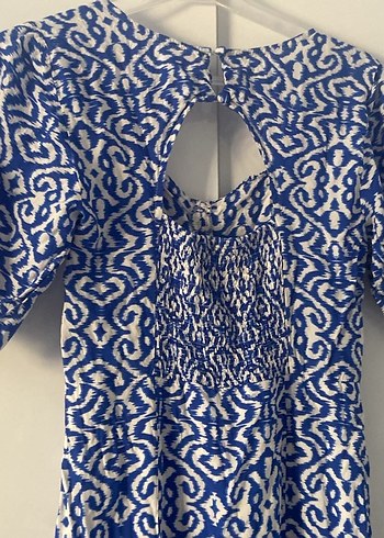 Kadın Lacivert Bağlama Desenli Uzun Elbise - Görsel 4