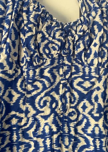 Kadın Lacivert Bağlama Desenli Uzun Elbise - Görsel 3