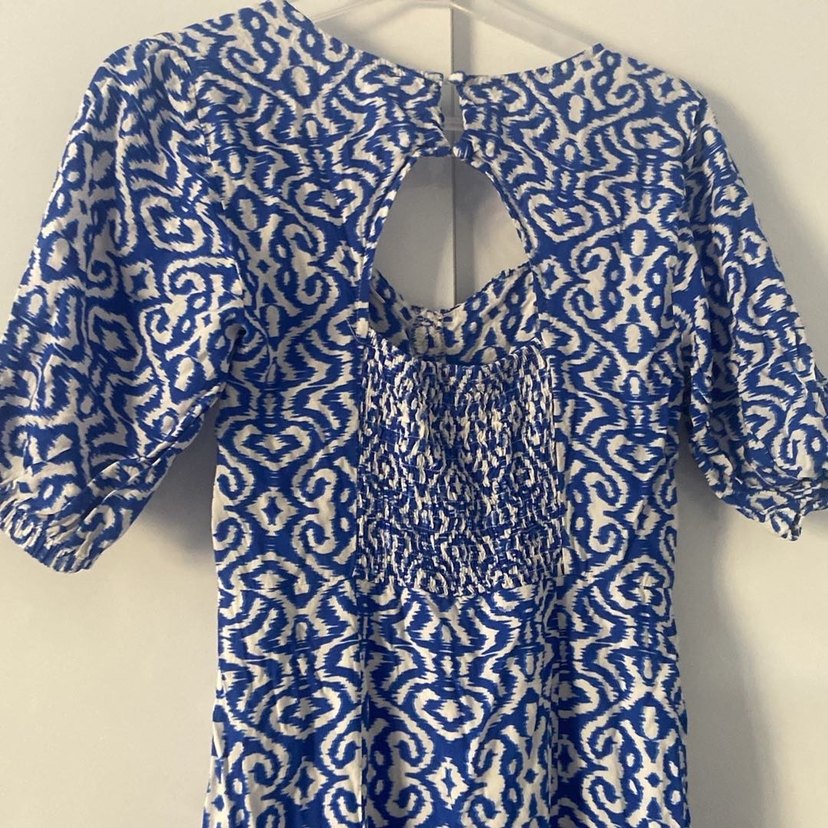 Kadın Lacivert Bağlama Desenli Uzun Elbise - Görsel 4