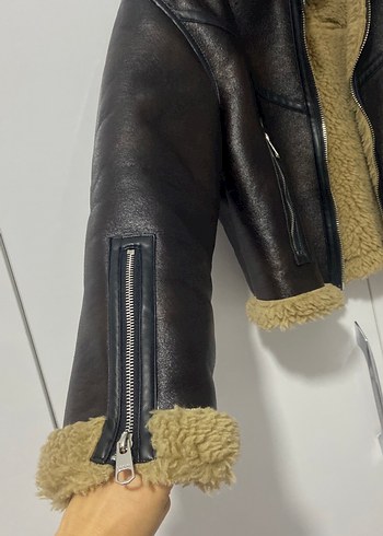 Kahverengi Kürklü Deri Biker Ceket - Görsel 5