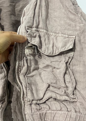 Düğmeli Keten Mini Kadın Ceket - Görsel 3