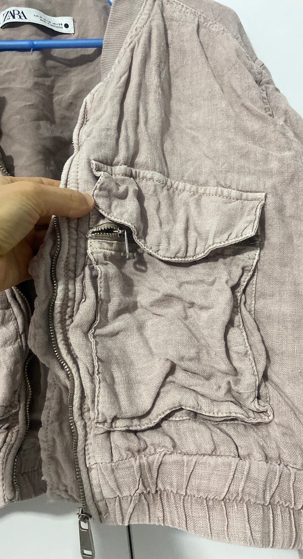 Düğmeli Keten Mini Kadın Ceket - Görsel 3