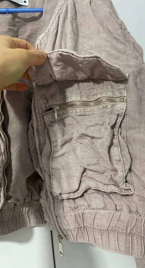 Düğmeli Keten Mini Kadın Ceket - Görsel 4