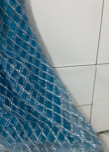 İnci İşlemeli Mavi Uzun V Yaka Elbise - Görsel 7