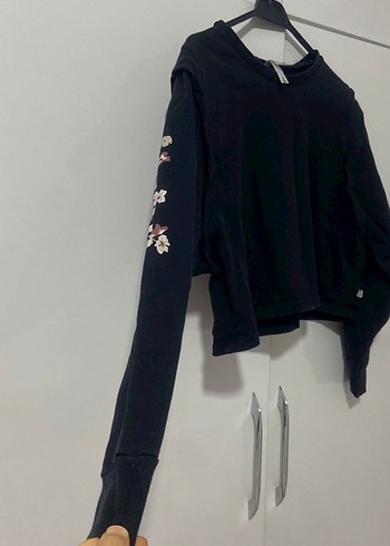 Siyah Mini Oversize Sweatshirt - Görsel 4