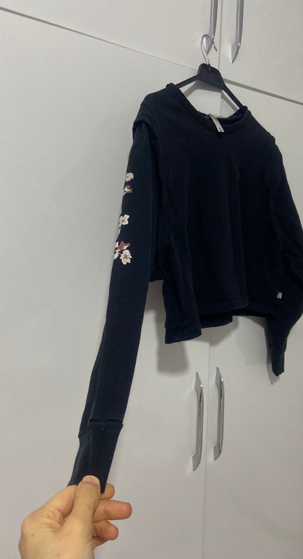 Siyah Mini Oversize Sweatshirt - Görsel 4