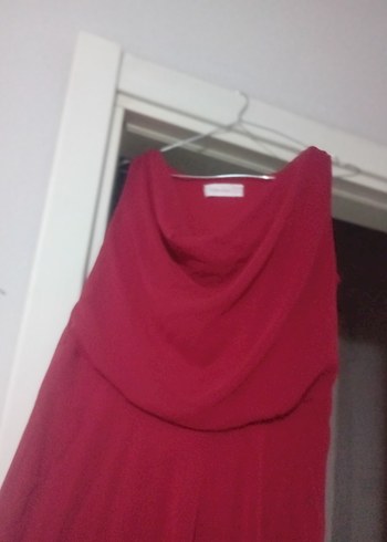 Kırmızı Drapeli Uzun Abiye Elbise - Görsel 2