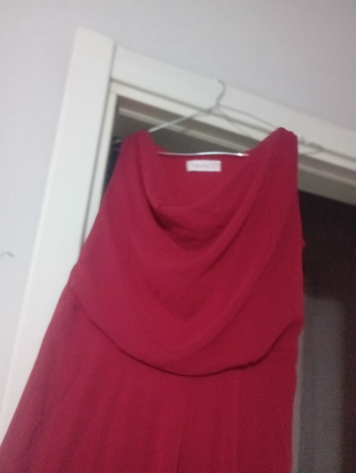 Kırmızı Drapeli Uzun Abiye Elbise - Görsel 2