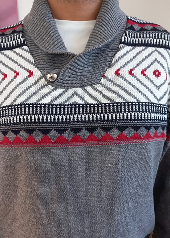 HILFIGER & SPOART Gri Nakışlı Yüksek Yakalı Erkek Kazak - Görsel 7