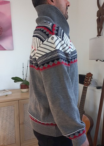 HILFIGER & SPOART Gri Nakışlı Yüksek Yakalı Erkek Kazak - Görsel 4