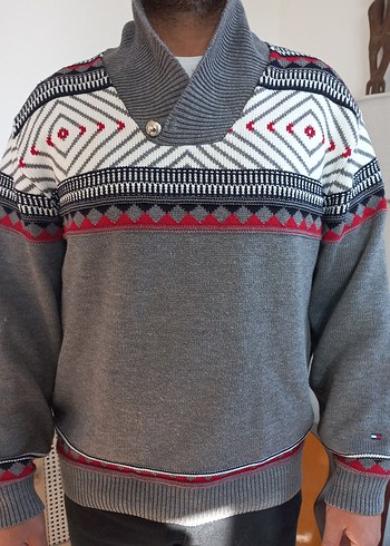 HILFIGER & SPOART Gri Nakışlı Yüksek Yakalı Erkek Kazak - Görsel 5