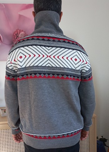 HILFIGER & SPOART Gri Nakışlı Yüksek Yakalı Erkek Kazak - Görsel 3