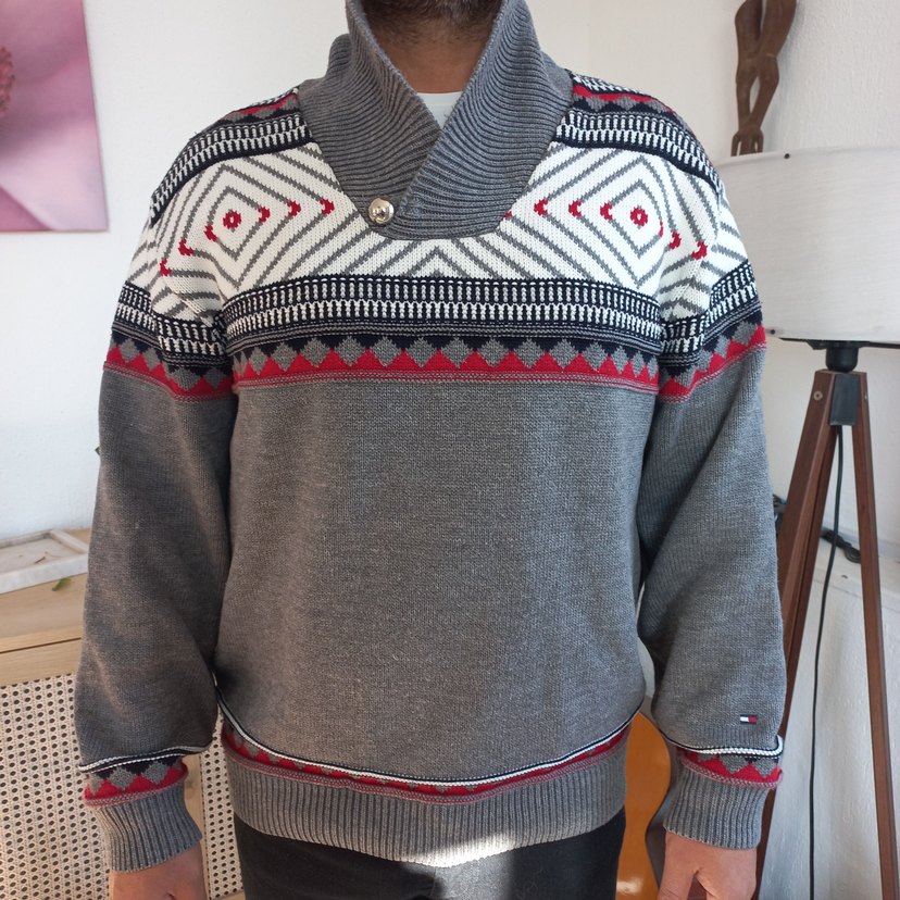 HILFIGER & SPOART Gri Nakışlı Yüksek Yakalı Erkek Kazak - Görsel 5