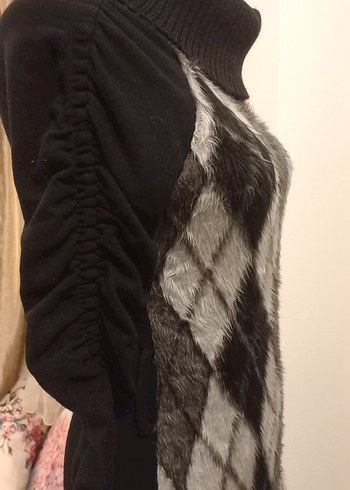 GRİ DESENLİ UZUN KOLLU KADIN SUNİ KÜRKLÜ BLUZ - Görsel 7